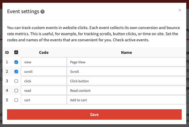 Setting up events